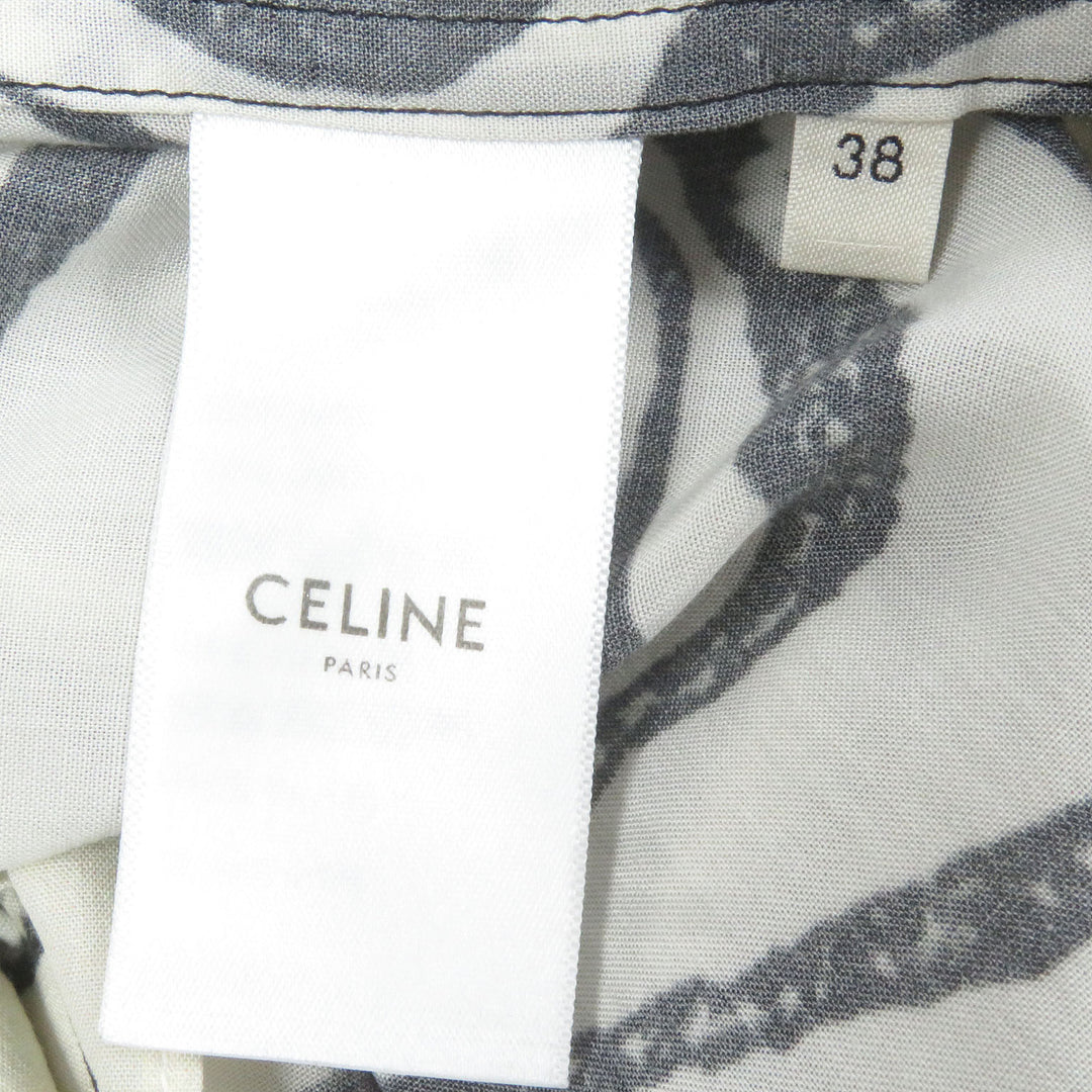 Great CELINE Short sleeve shirt Open Collar White black Rayon mens 38 2C517346Q