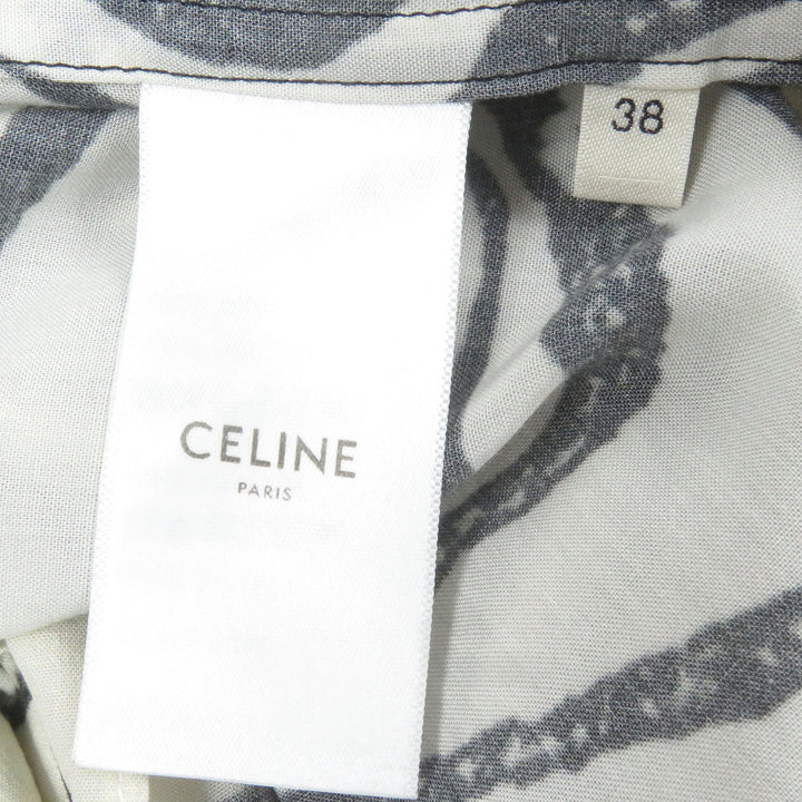 Great CELINE Short sleeve shirt Open Collar White black Rayon mens 38 2C517346Q
