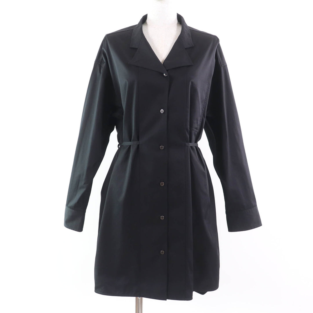 Pristine HERMES one piece Serie button belted shirt dress black cotton Women 40