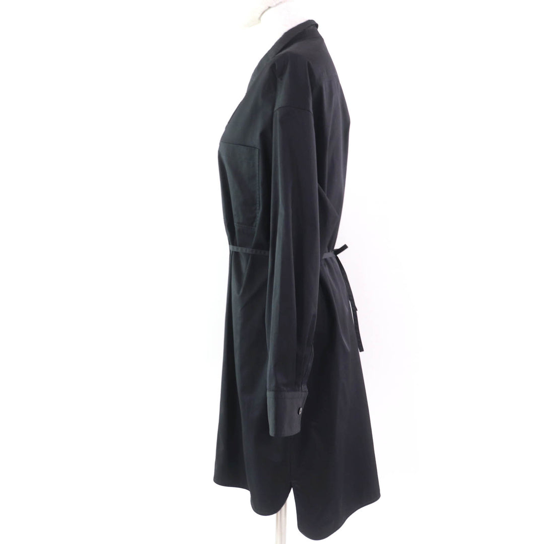 Pristine HERMES one piece Serie button belted shirt dress black cotton Women 40