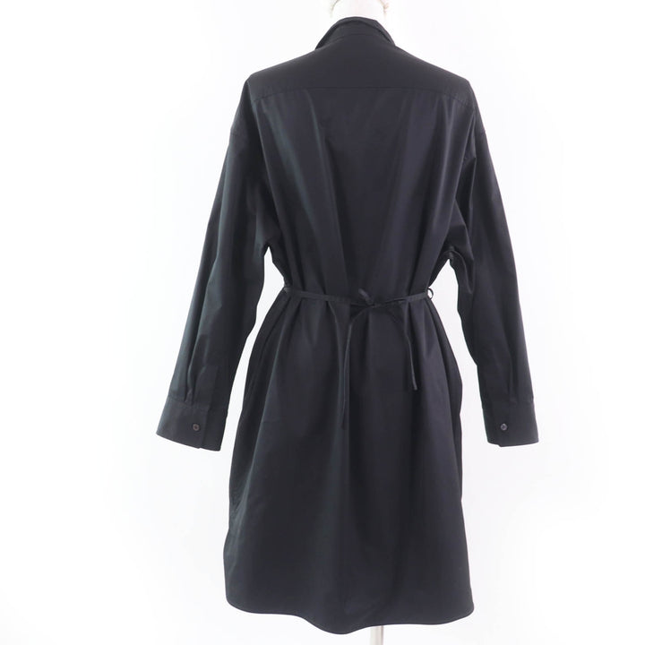 Pristine HERMES one piece Serie button belted shirt dress black cotton Women 40