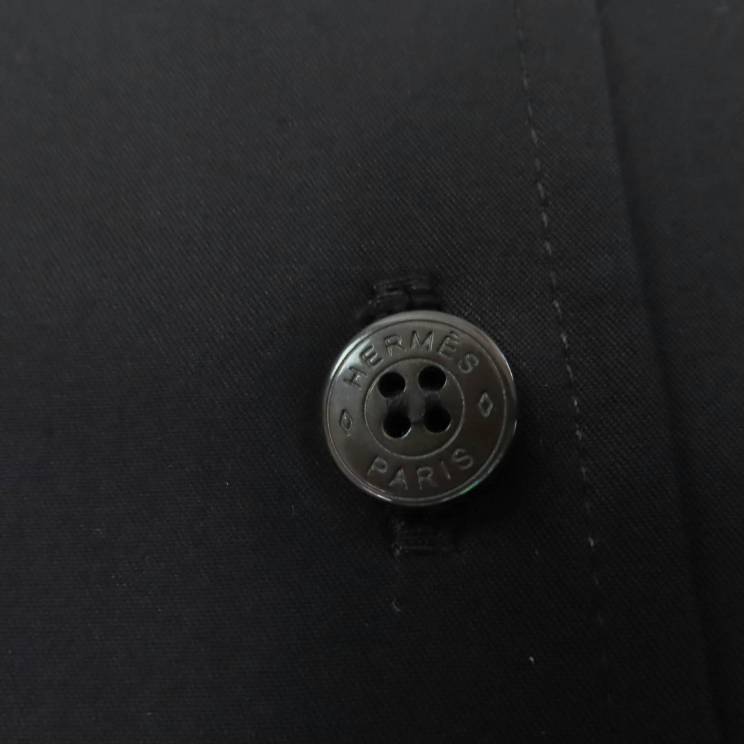 Pristine HERMES one piece Serie button belted shirt dress black cotton Women 40