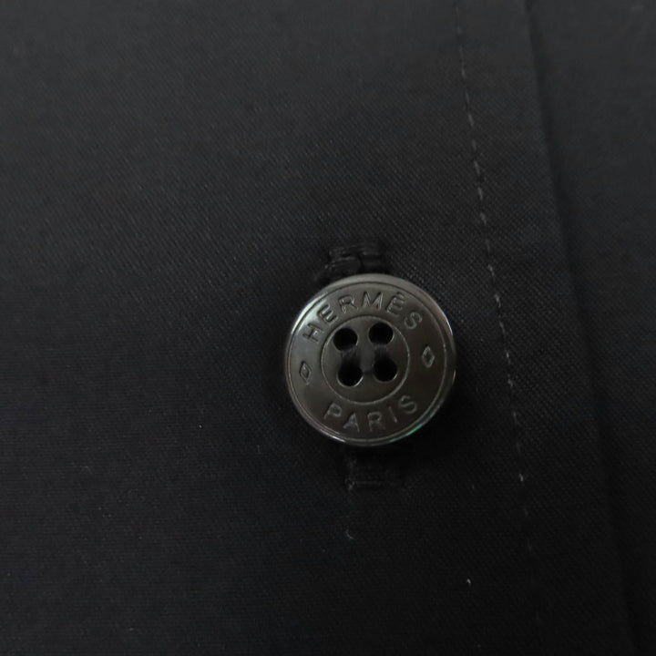 Pristine HERMES one piece Serie button belted shirt dress black cotton Women 40