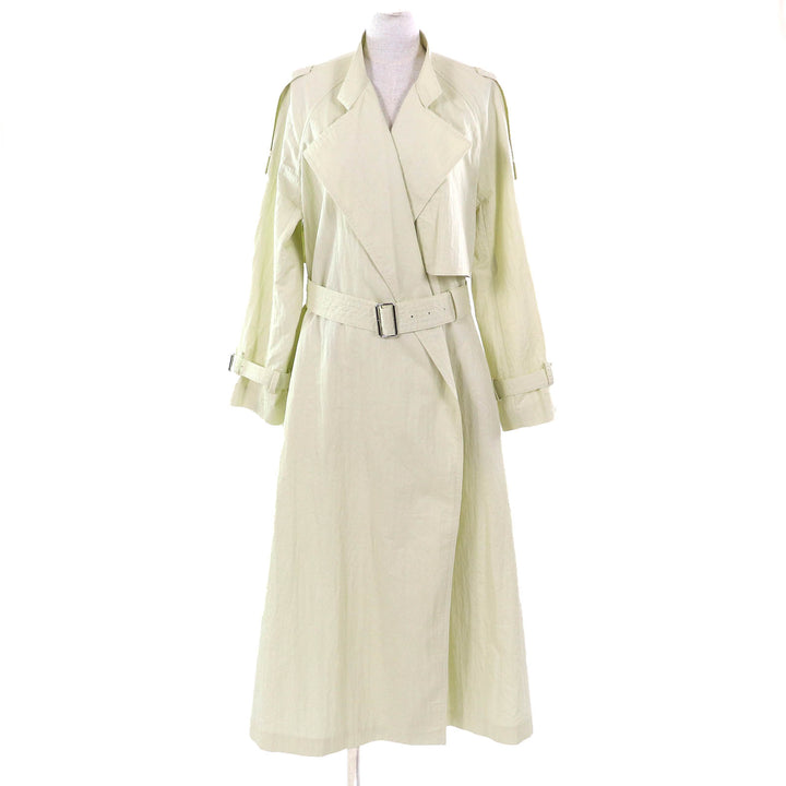 Pristine ebure trench coat Belted wrinkled cotton stand collar Light yellow 38