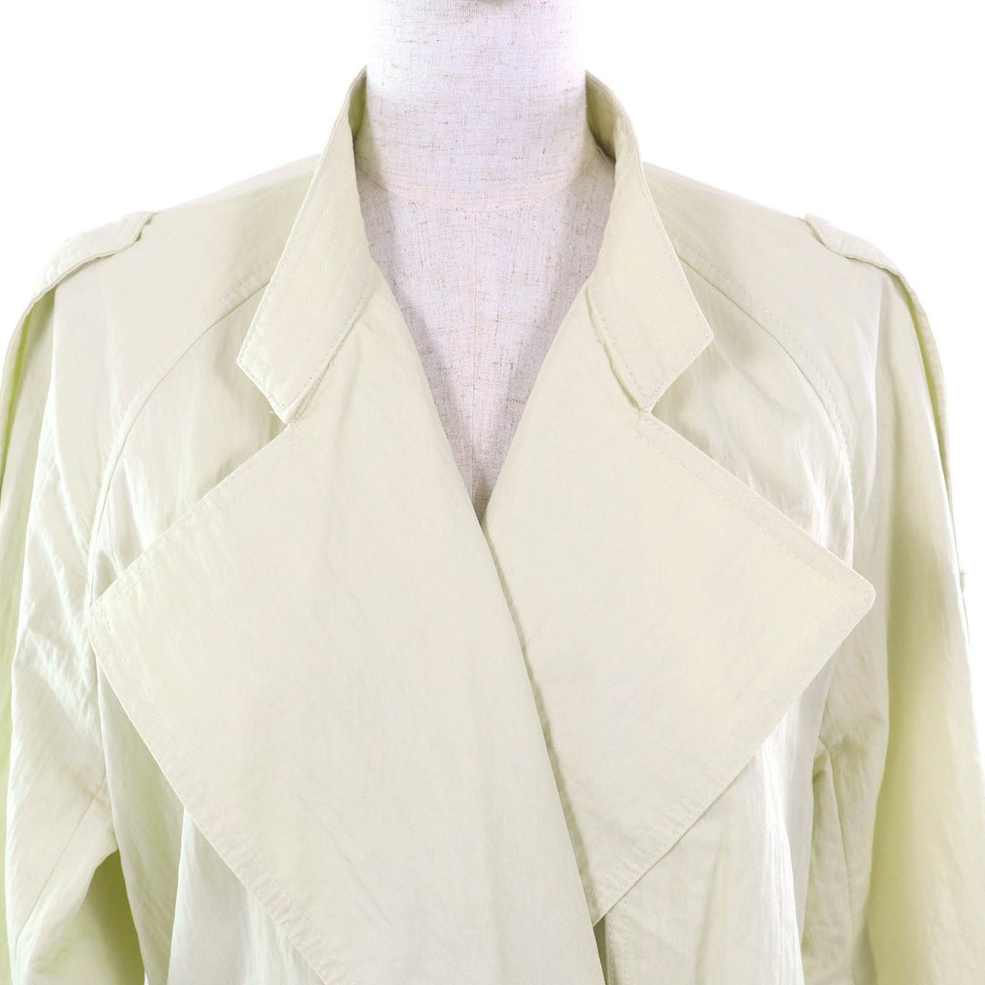 Pristine ebure trench coat Belted wrinkled cotton stand collar Light yellow 38