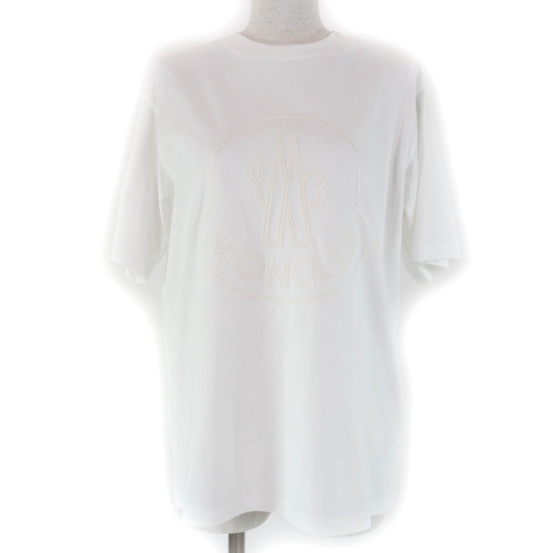Pristine MONCLER Short sleeve T-shirt Front logo design white cotton Women S