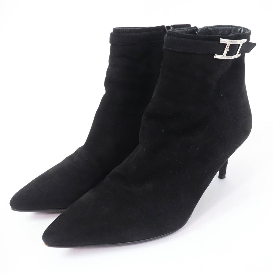 Great HERMES short boots Blanche Api Buckle black Suede leather Women 38