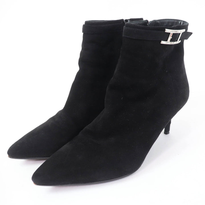 Great HERMES short boots Blanche Api Buckle black Suede leather Women 38