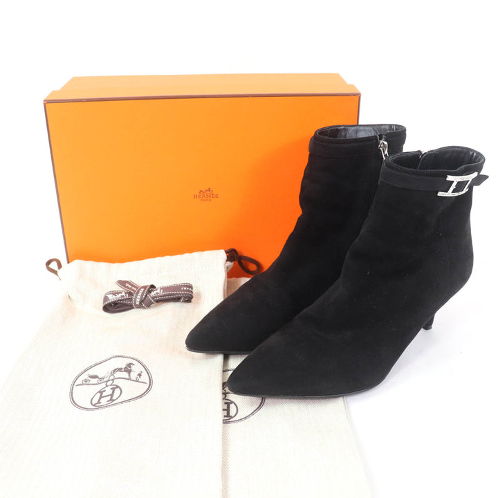 Great HERMES short boots Blanche Api Buckle black Suede leather Women 38