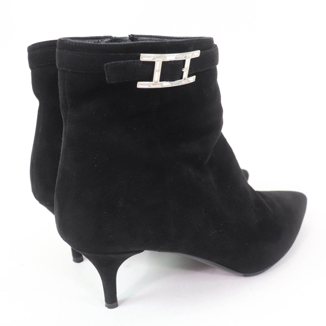 Great HERMES short boots Blanche Api Buckle black Suede leather Women 38