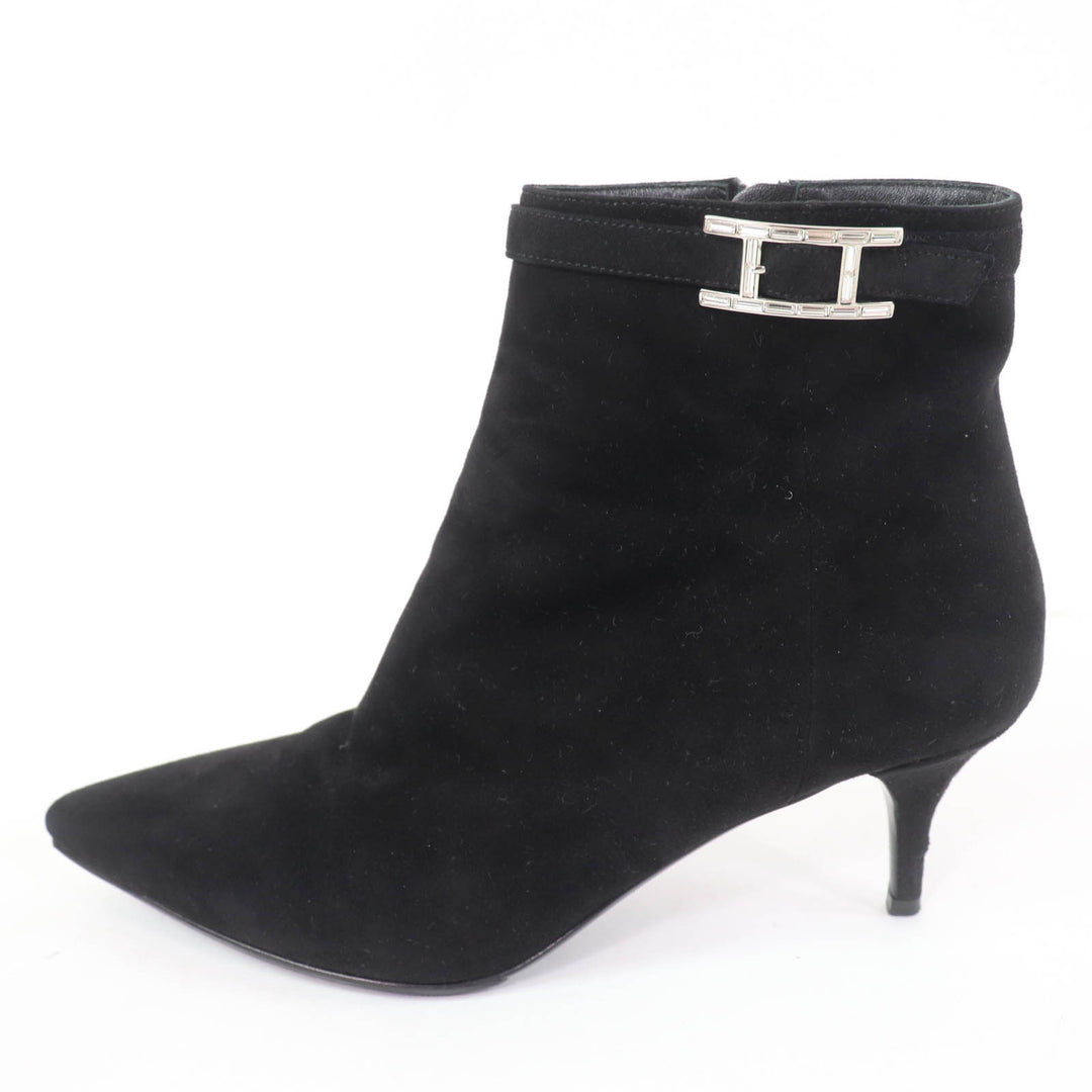 Great HERMES short boots Blanche Api Buckle black Suede leather Women 38