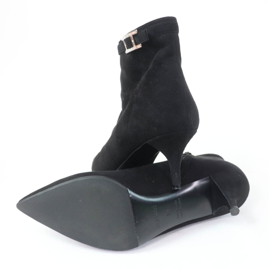 Great HERMES short boots Blanche Api Buckle black Suede leather Women 38