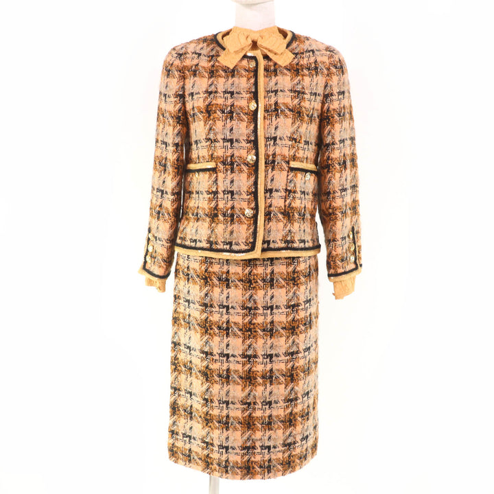 CHANEL two-piece set Tweed jacket, long sleeve top and skirt 3-piece set Brown