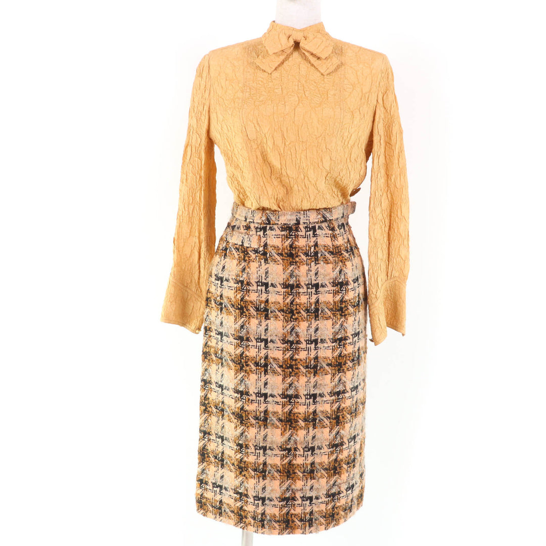 CHANEL two-piece set Tweed jacket, long sleeve top and skirt 3-piece set Brown