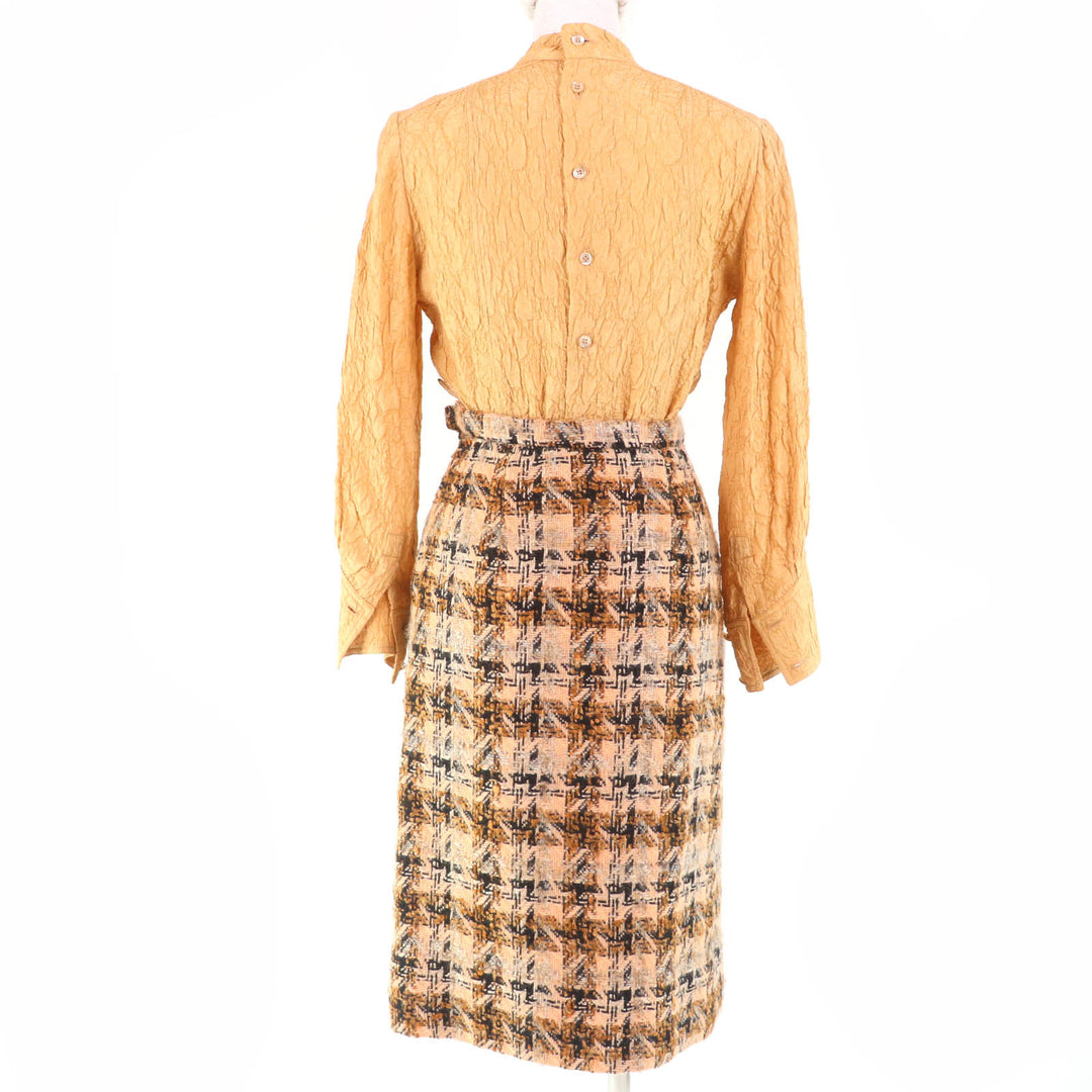 CHANEL two-piece set Tweed jacket, long sleeve top and skirt 3-piece set Brown