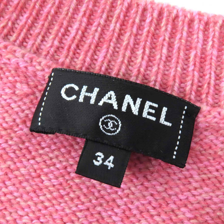 CHANEL knit COCO Mark Guitar Patch Knit Sweater pink cashmere Women 34 P77562