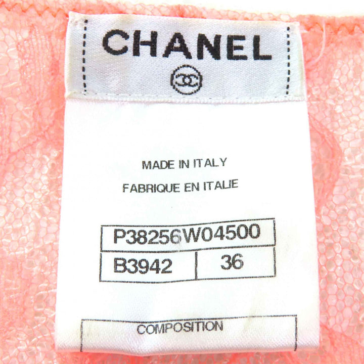 Great CHANEL cardigan COCO Mark button alllace salmonpink white cotton Women36