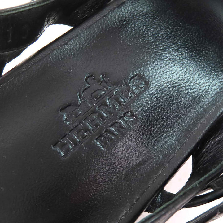 Great HERMES Sandals Romanzo Chaine d'Ancre ankle strap black leather Women 37 181096Z