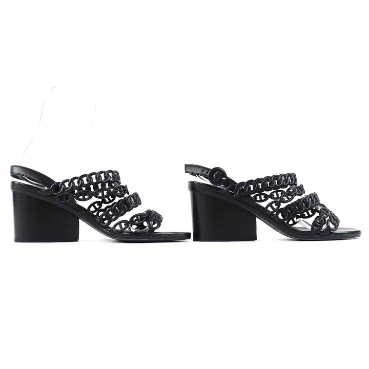 Great HERMES Sandals Romanzo Chaine d'Ancre ankle strap black leather Women 37 181096Z