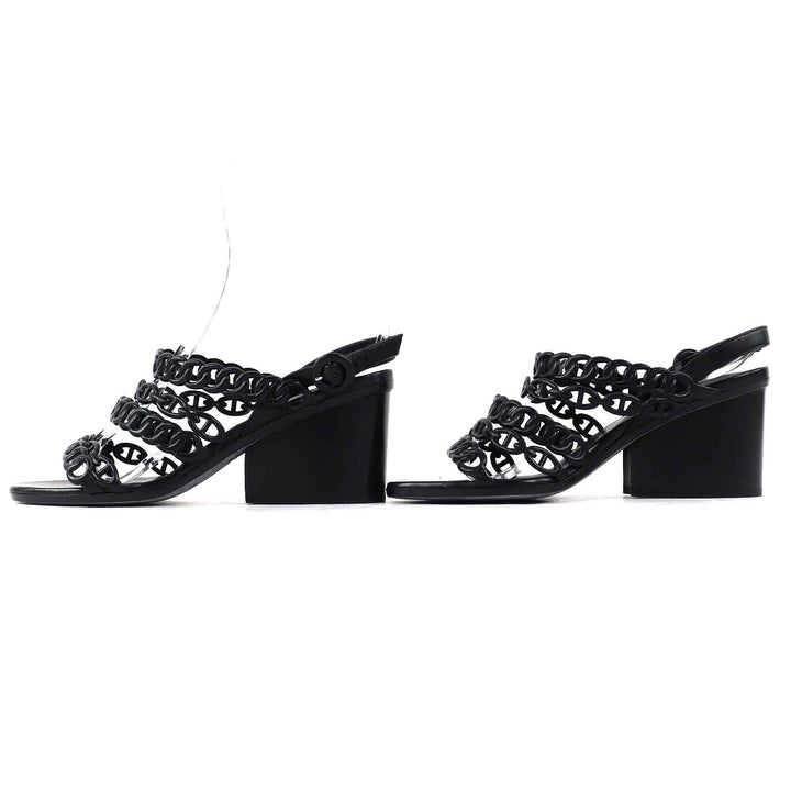 Great HERMES Sandals Romanzo Chaine d'Ancre ankle strap black leather Women 37 181096Z
