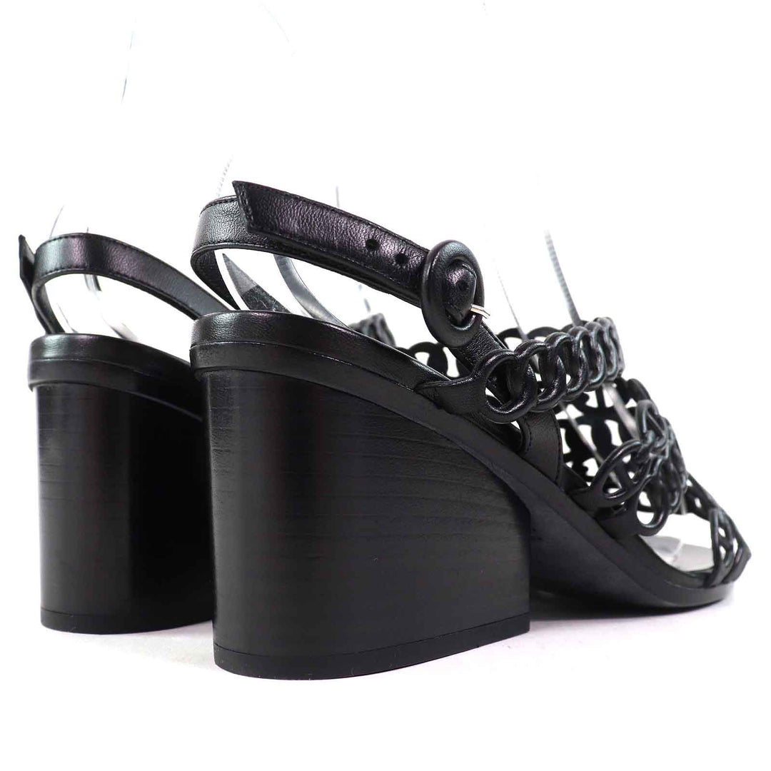 Great HERMES Sandals Romanzo Chaine d'Ancre ankle strap black leather Women 37 181096Z