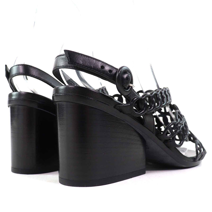 Great HERMES Sandals Romanzo Chaine d'Ancre ankle strap black leather Women 37 181096Z
