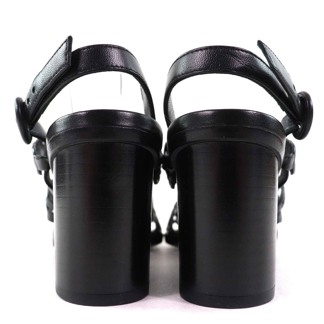 Great HERMES Sandals Romanzo Chaine d'Ancre ankle strap black leather Women 37 181096Z