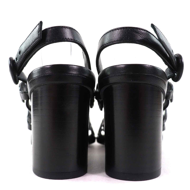 Great HERMES Sandals Romanzo Chaine d'Ancre ankle strap black leather Women 37 181096Z
