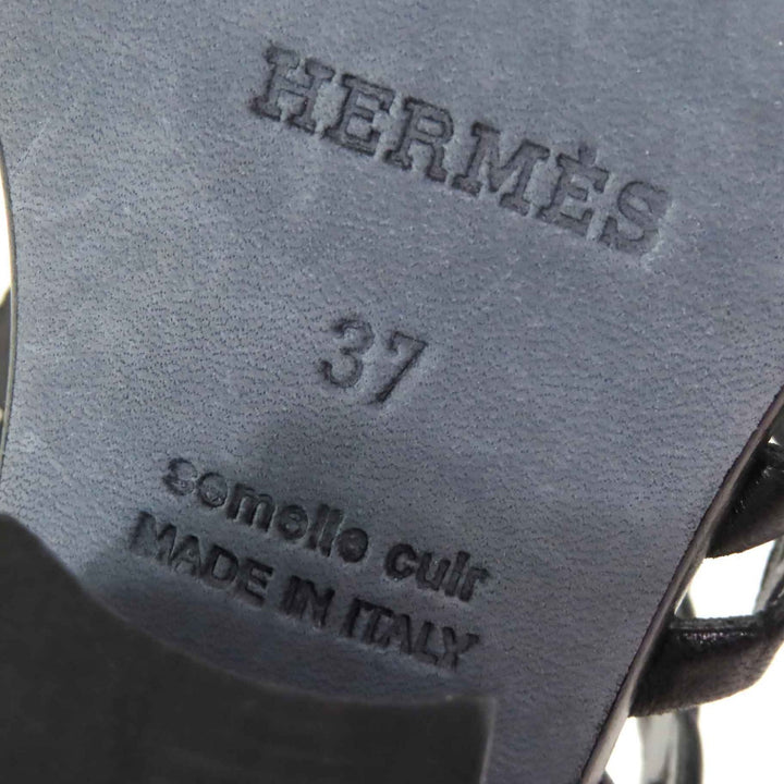 Great HERMES Sandals Romanzo Chaine d'Ancre ankle strap black leather Women 37 181096Z
