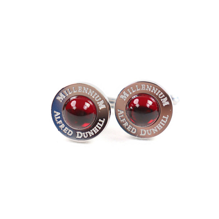 Excellent Dunhill Cufflinks cufflinks Engraved logo Round shape Silver Red Colored stone