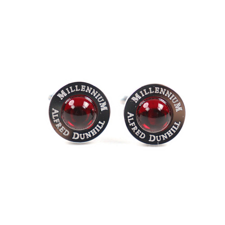 Excellent Dunhill Cufflinks cufflinks Engraved logo Round shape Silver Red Colored stone