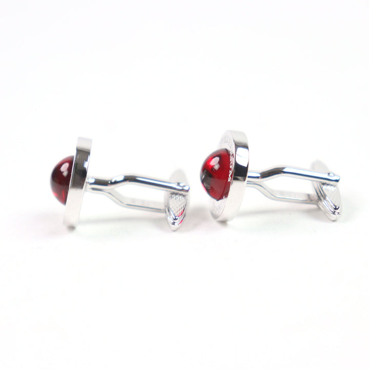 Excellent Dunhill Cufflinks cufflinks Engraved logo Round shape Silver Red Colored stone