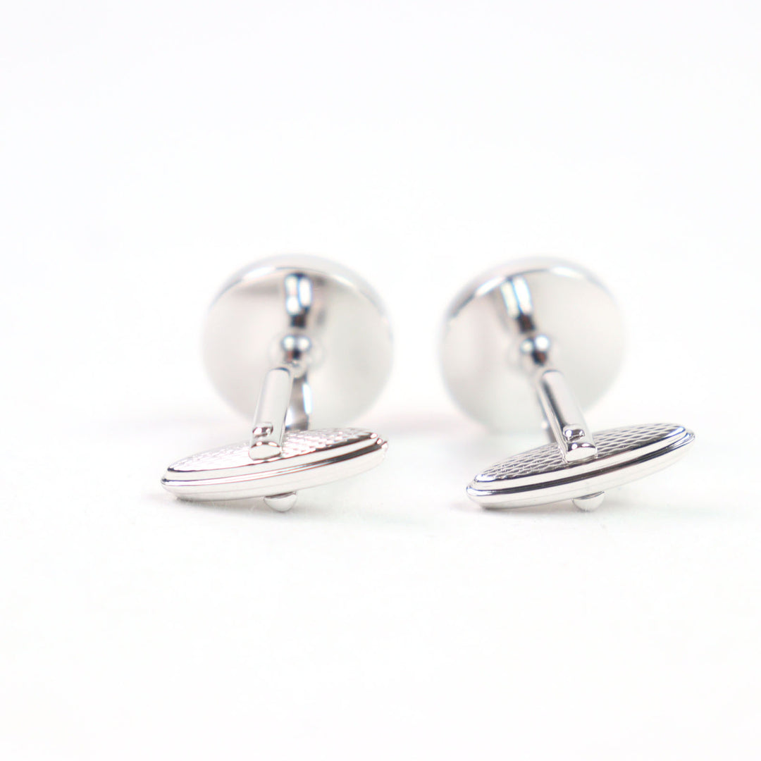 Excellent Dunhill Cufflinks cufflinks Engraved logo Round shape Silver Red Colored stone