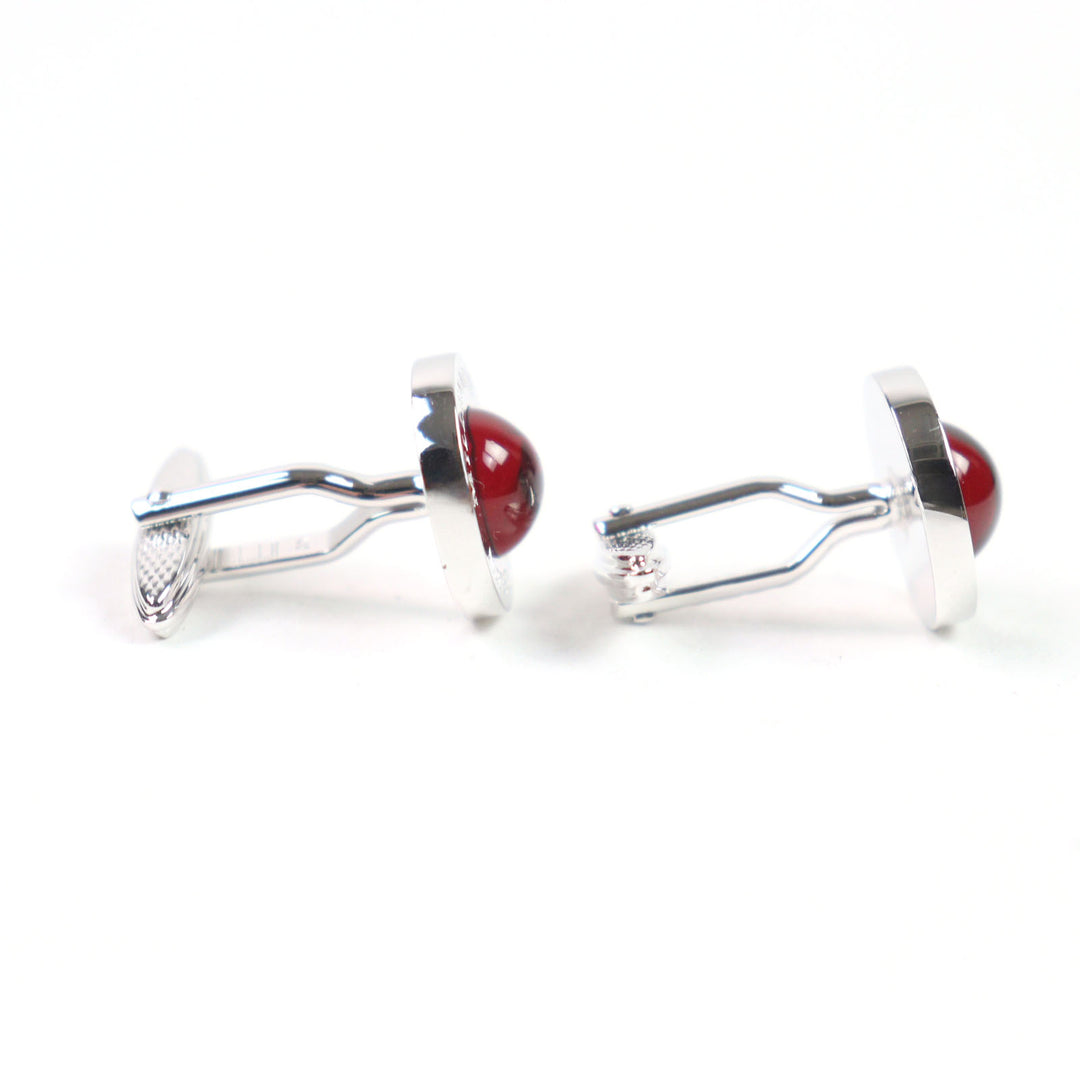Excellent Dunhill Cufflinks cufflinks Engraved logo Round shape Silver Red Colored stone