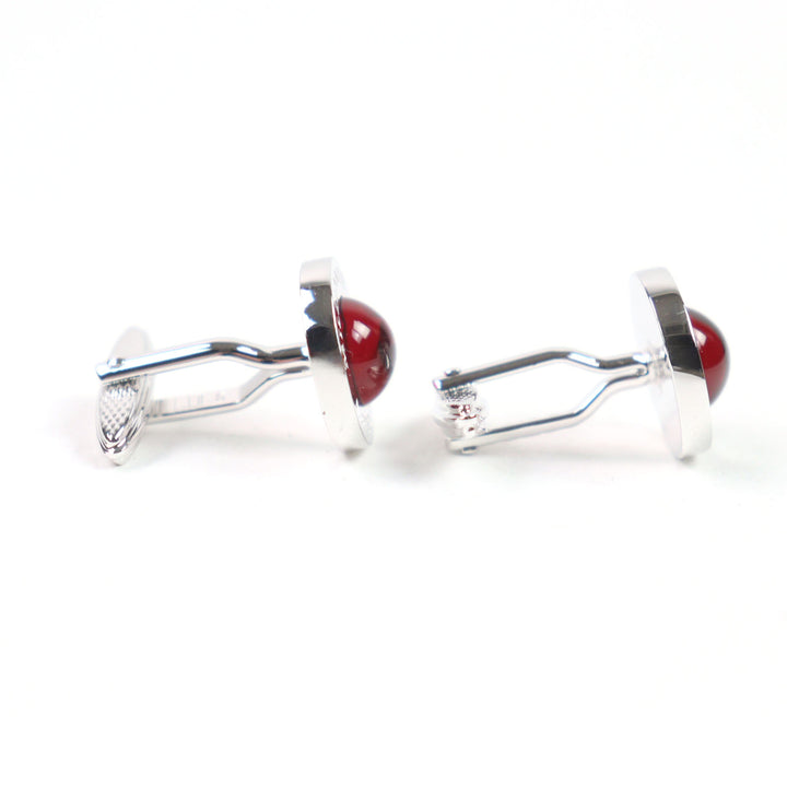 Excellent Dunhill Cufflinks cufflinks Engraved logo Round shape Silver Red Colored stone