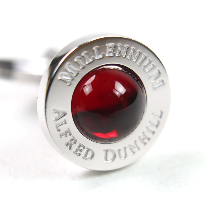 Excellent Dunhill Cufflinks cufflinks Engraved logo Round shape Silver Red Colored stone