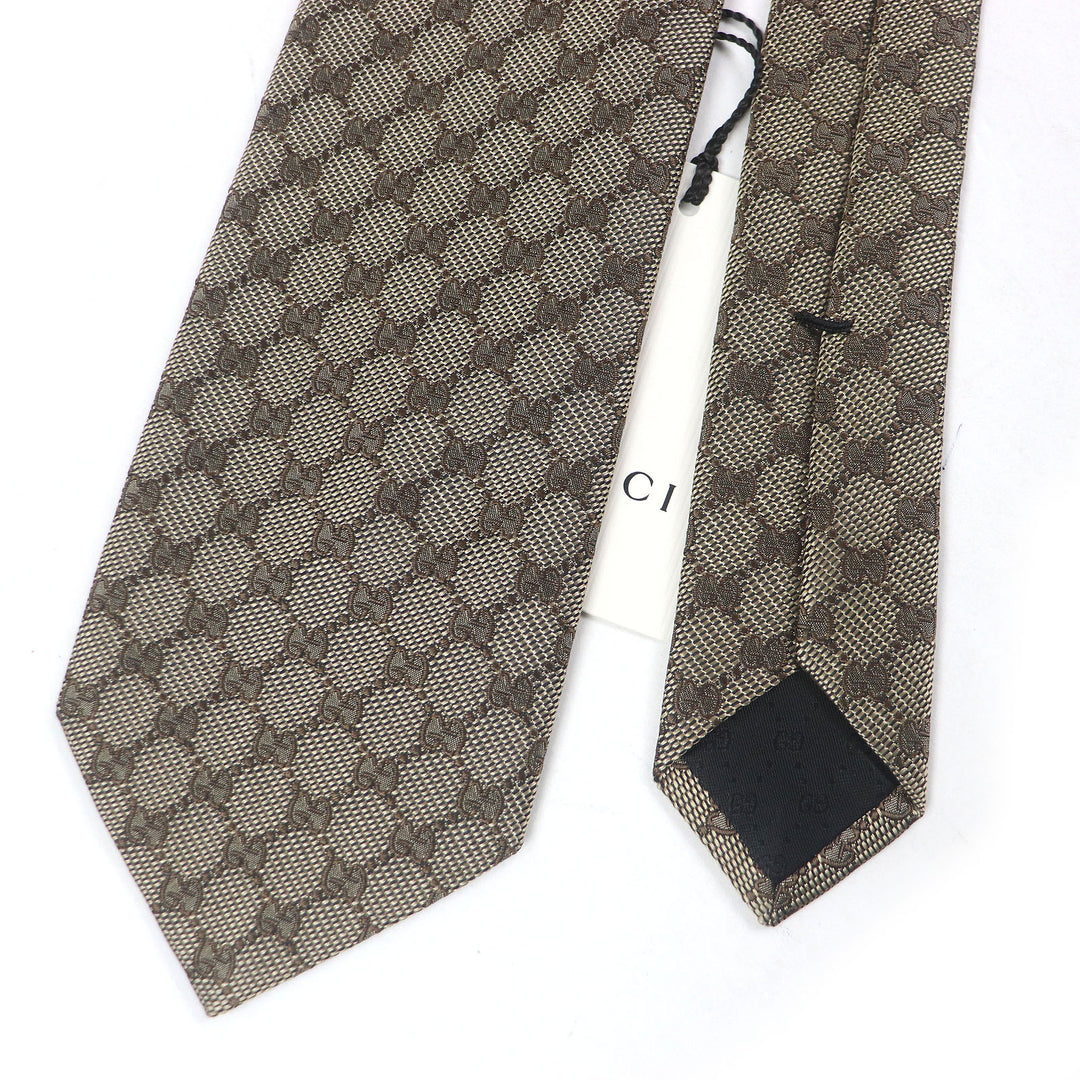 Pristine GUCCI tie GG logo all-over pattern web line beige silk mens 221582