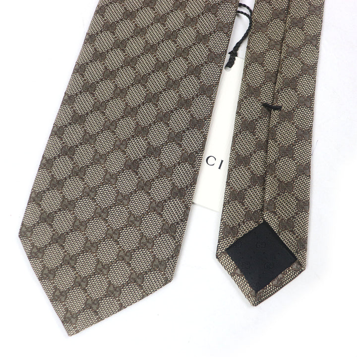 Pristine GUCCI tie GG logo all-over pattern web line beige silk mens 221582