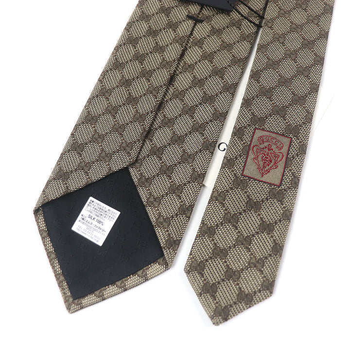 Pristine GUCCI tie GG logo all-over pattern web line beige silk mens 221582