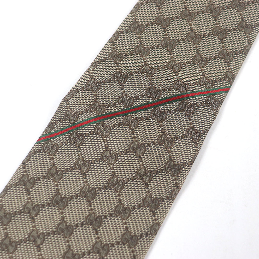 Pristine GUCCI tie GG logo all-over pattern web line beige silk mens 221582