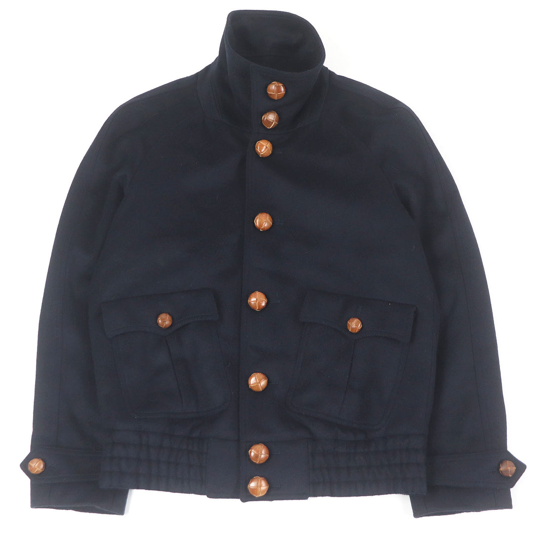Great BURBERRY Blouson Cashmere Blend Covered Buttons Navy wool mens 44