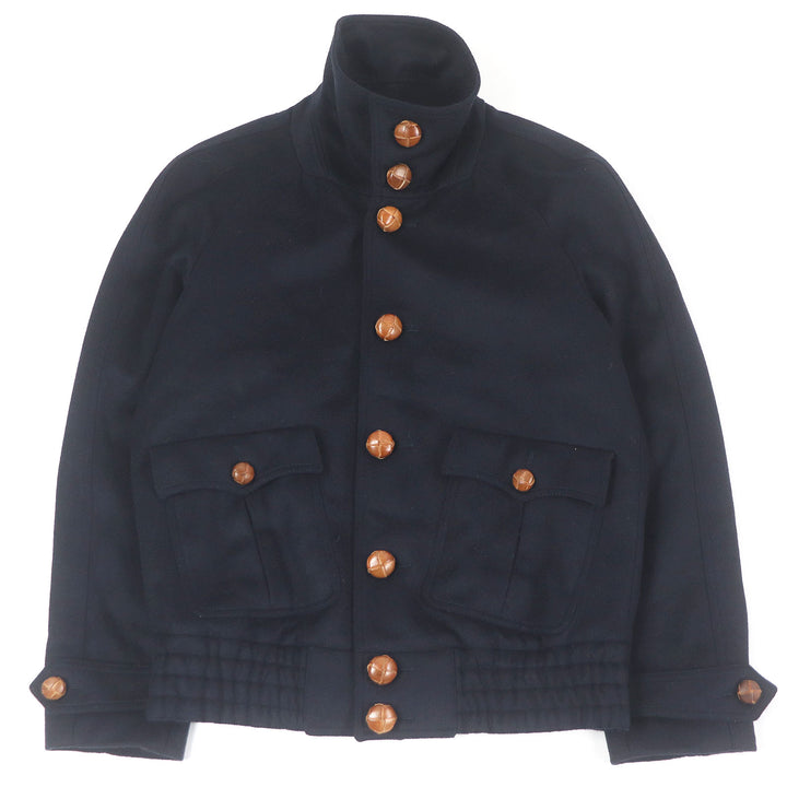 Great BURBERRY Blouson Cashmere Blend Covered Buttons Navy wool mens 44