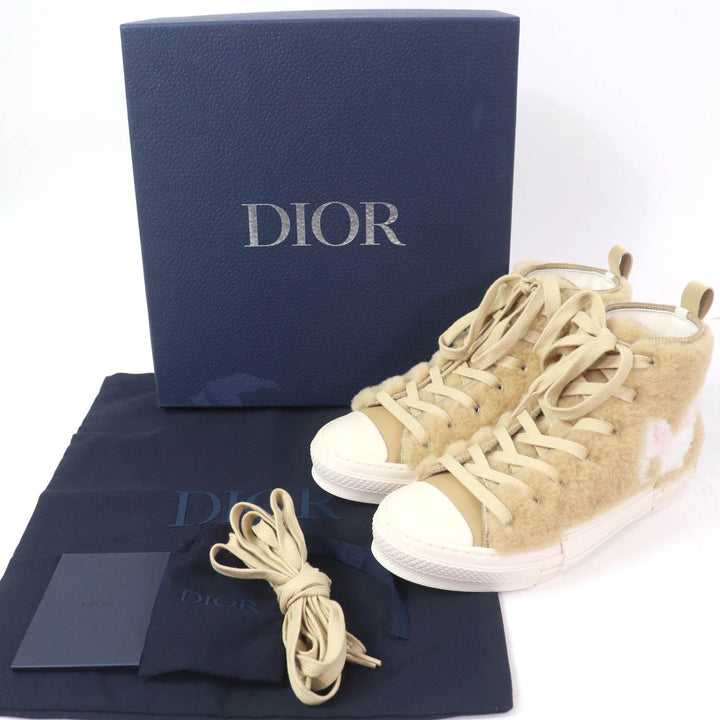 Pristine DIOR High cut sneakers B23 Rabbit motif shearling beige Bore Women 37
