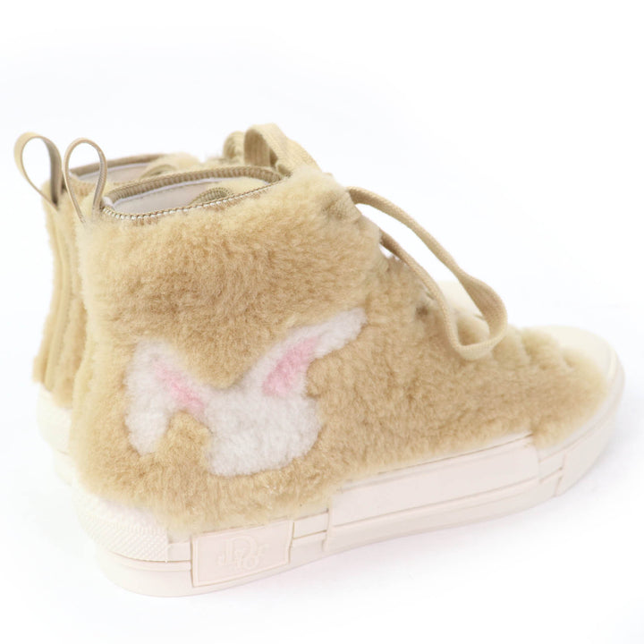 Pristine DIOR High cut sneakers B23 Rabbit motif shearling beige Bore Women 37