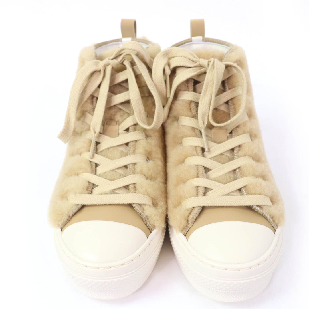 Pristine DIOR High cut sneakers B23 Rabbit motif shearling beige Bore Women 37