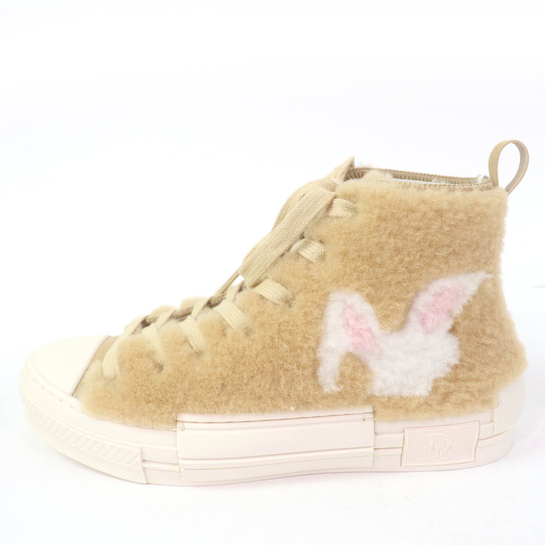 Pristine DIOR High cut sneakers B23 Rabbit motif shearling beige Bore Women 37