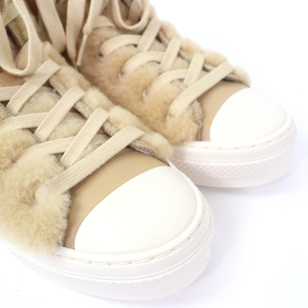 Pristine DIOR High cut sneakers B23 Rabbit motif shearling beige Bore Women 37 3SH129ZTR