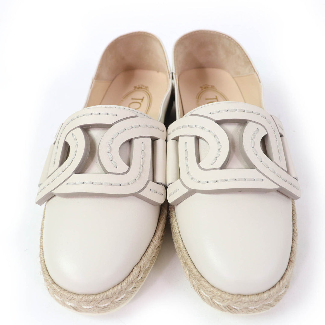 Pristine TOD’S Slip-on KATE 2WAY espadrilles Ivory leather Women 34.5