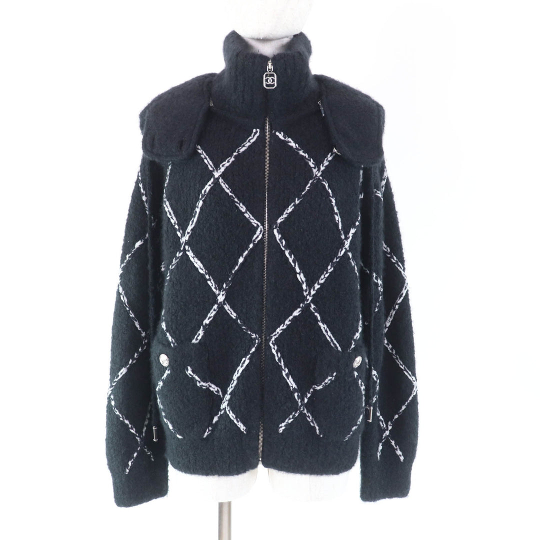 CHANEL Jacket Rhinestone COCO Mark Button cashmere Women 38 P74369