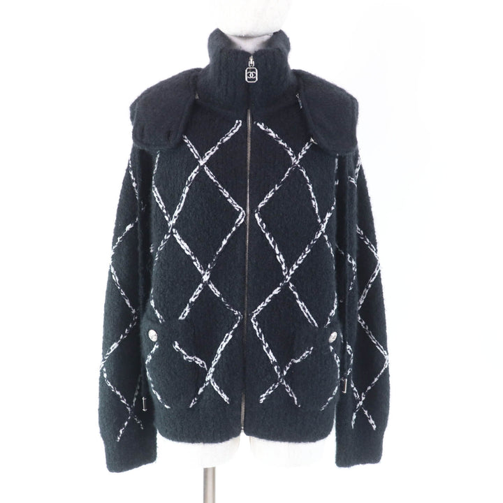 CHANEL Jacket Rhinestone COCO Mark Button cashmere Women 38 P74369